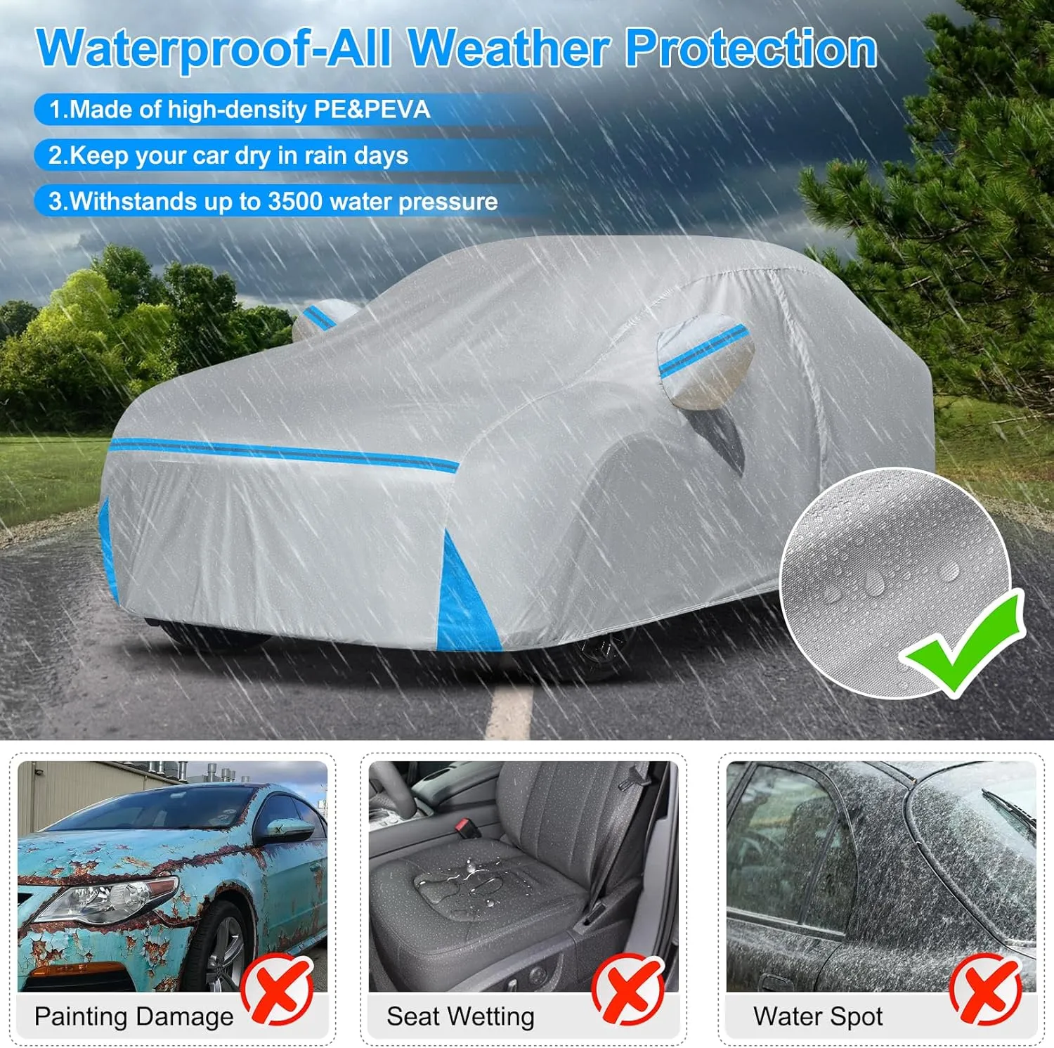 Car Cover for 2006-2025 Audi TT/TTS/TTRS Coupe Roadster, Waterproof Custom-fit All Weather Sun Rain UV Dust Snow Protection Windproof Outdoor Full Car Cover with Door Zipper and Cotton Lining-Gray