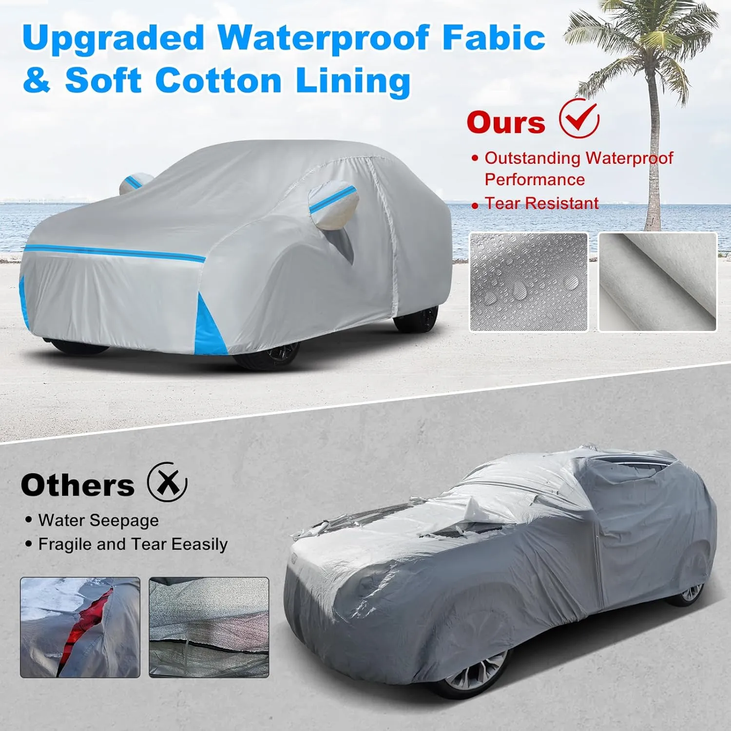 Car Cover for 2006-2025 Audi TT/TTS/TTRS Coupe Roadster, Waterproof Custom-fit All Weather Sun Rain UV Dust Snow Protection Windproof Outdoor Full Car Cover with Door Zipper and Cotton Lining-Gray