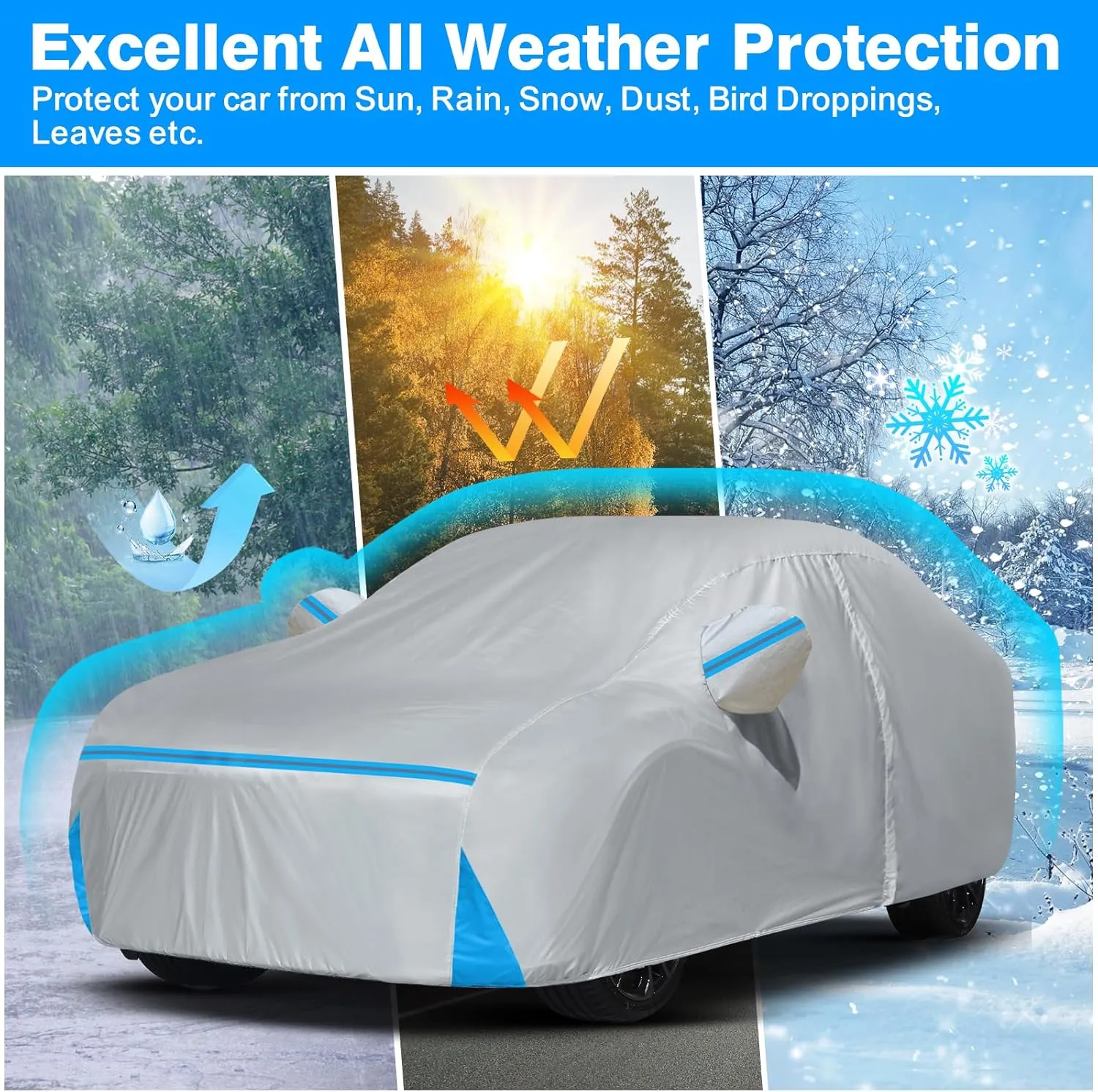 Car Cover for 2006-2025 Audi TT/TTS/TTRS Coupe Roadster, Waterproof Custom-fit All Weather Sun Rain UV Dust Snow Protection Windproof Outdoor Full Car Cover with Door Zipper and Cotton Lining-Gray