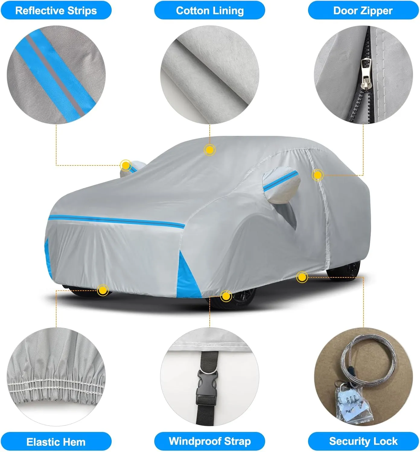 Car Cover for 2008-2025 Audi A4/S4 Sedan, Waterproof Custom-fit All Weather Sun Rain UV Dust Snow Protection Outdoor A4 Full Car Cover with Door Zipper and Cotton Lining-Gray