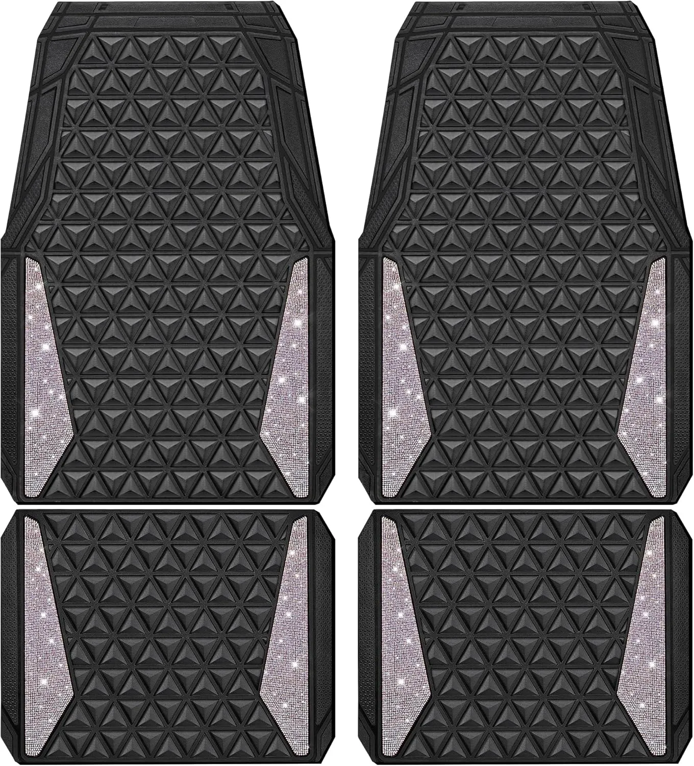 CAR PASS Bling Car Mats Diamond Rubber Floor Mats Full Set Anti-Slip 3D Rhombus Waterproof Trim Fit Liner Universal Glitter Crystal Sparkly Shining Rhinestone Girl Women SUV Sedan, Multicolor Diamond