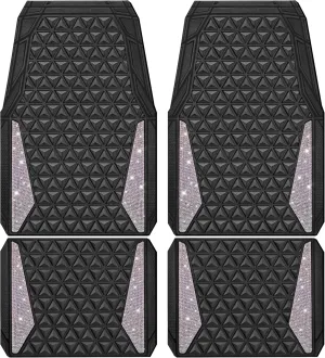 CAR PASS Bling Car Mats Diamond Rubber Floor Mats Full Set Anti-Slip 3D Rhombus Waterproof Trim Fit Liner Universal Glitter Crystal Sparkly Shining Rhinestone Girl Women SUV Sedan, Multicolor Diamond