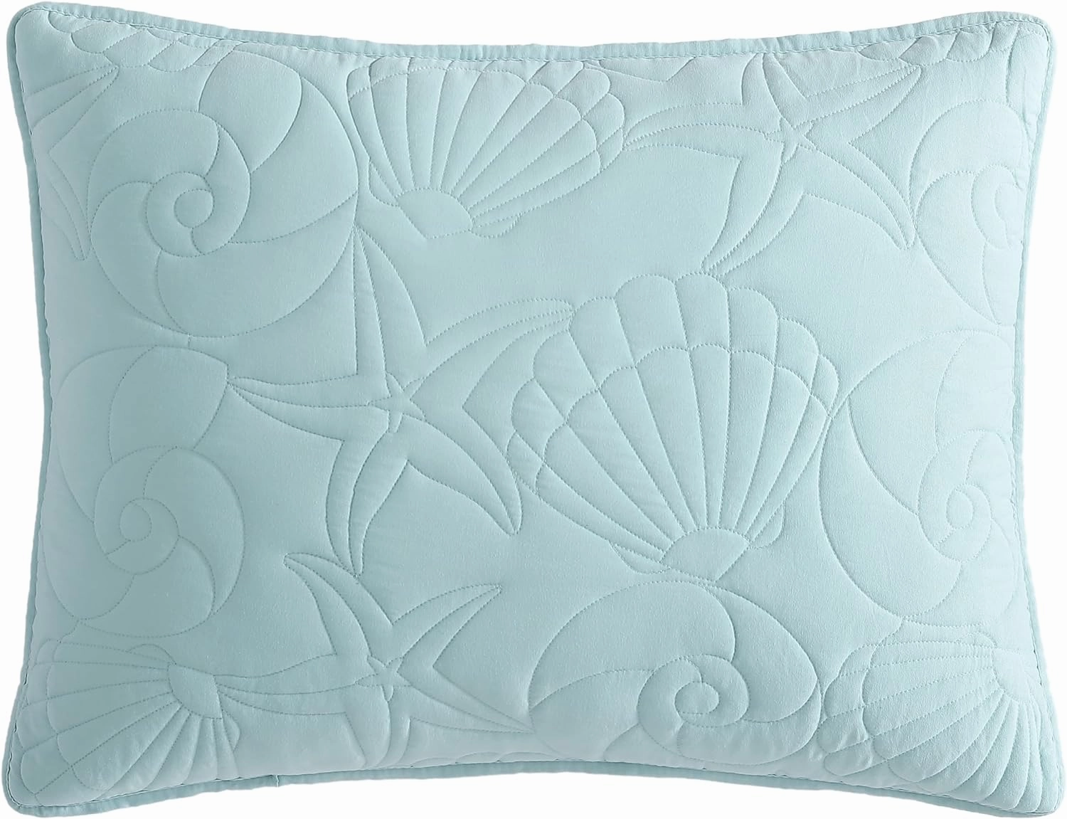 CARIBBEAN JOE Full/Queen Outlined Shell 3-Piece Quilt Set, Coastal Beach Design Bedding, Aqua