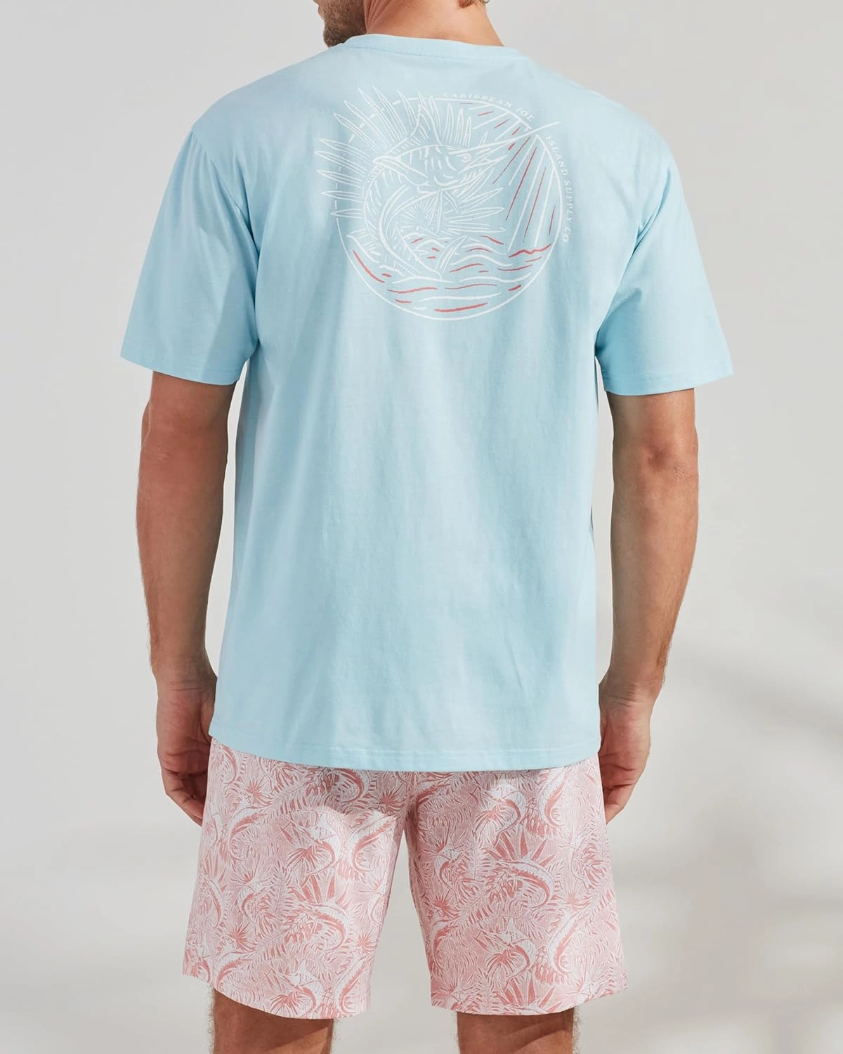 CARIBBEAN JOE Men's Sleep Set, Marlin Logo Shorts and Coral Crew Neck T-Shirt Pajamas, Lightweight Novelty Pjs