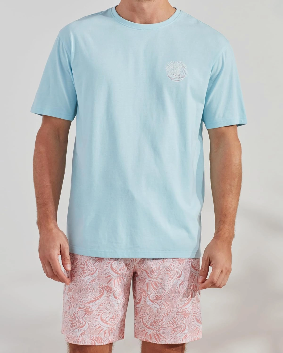 CARIBBEAN JOE Men's Sleep Set, Marlin Logo Shorts and Coral Crew Neck T-Shirt Pajamas, Lightweight Novelty Pjs