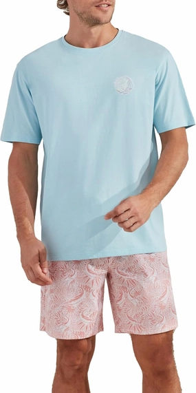 CARIBBEAN JOE Men's Sleep Set, Marlin Logo Shorts and Coral Crew Neck T-Shirt Pajamas, Lightweight Novelty Pjs