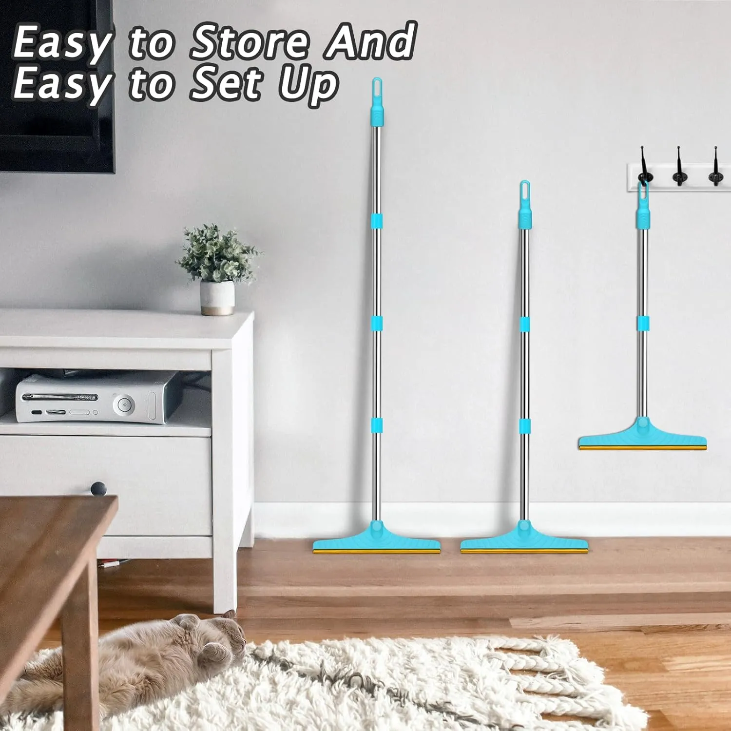 Carpet Rake for Pet Hair Removal - Reusable Pet Hair Remover, 60” Adjustable Long Handle Cat Dog Carpet Rake Scraper, Dog Hair Rake Brush for Rugs, Mats, Couch, Furniture