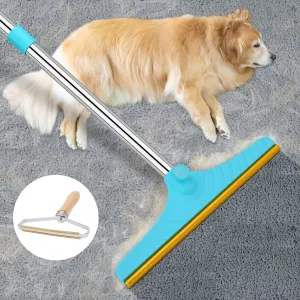 Carpet Rake for Pet Hair Removal - Reusable Pet Hair Remover, 60” Adjustable Long Handle Cat Dog Carpet Rake Scraper, Dog Hair Rake Brush for Rugs, Mats, Couch, Furniture