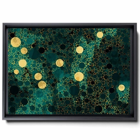 Carpet-Print Fabric With Kaleidoscopic Dots, In The Style Of Dark Emerald And Light Beige, Abstract-Creative, Rough Cluster, Canvas