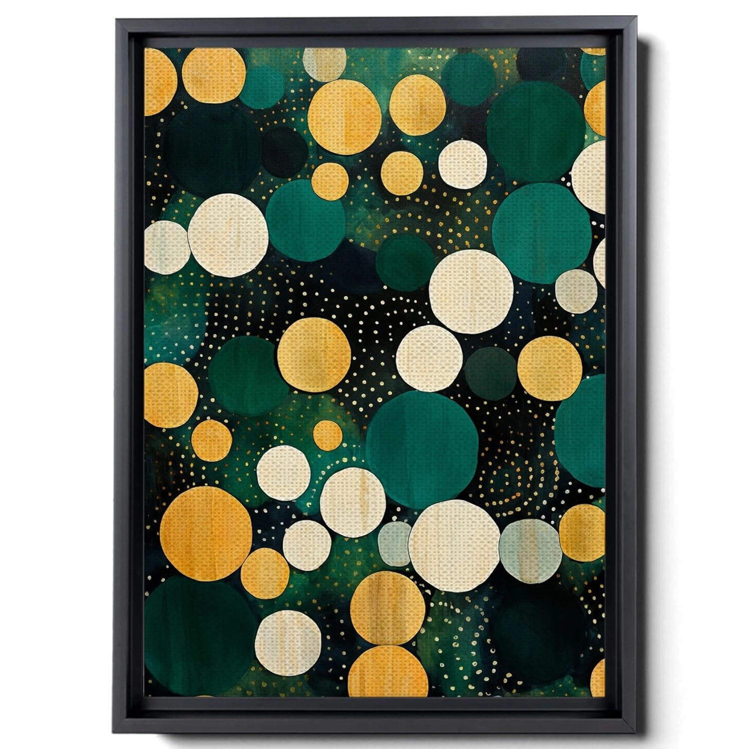 Carpet-Print Fabric With Kaleidoscopic Dots, In The Style Of Dark Emerald And Light Beige, Abstract-Creative, Rough Cluster, Canvas Prints