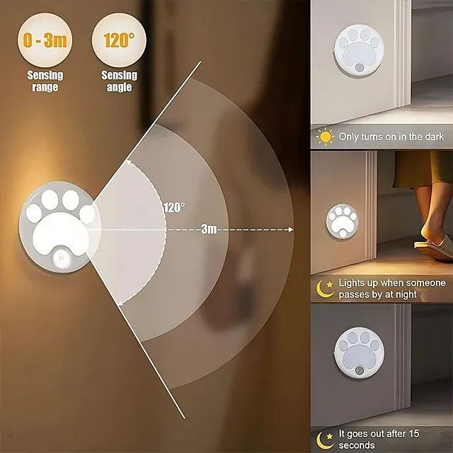 Cat LED Night Light USB Rechargeable with Motion Sensor, Dimmable Desk Lamp for Bedroom, Bedside, Kitchen, Closet and Stairs 1pc