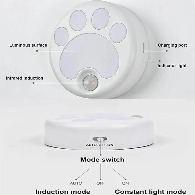 Cat LED Night Light USB Rechargeable with Motion Sensor, Dimmable Desk Lamp for Bedroom, Bedside, Kitchen, Closet and Stairs 1pc