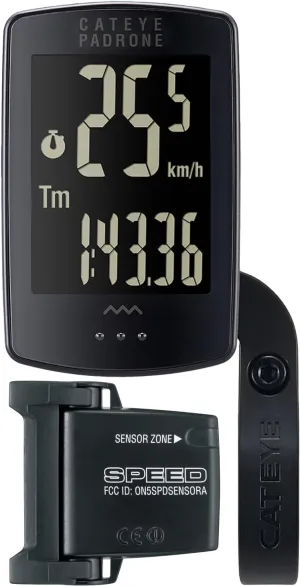 CATEYE Padrone Stealth Wireless Bike Computer – Oversized High Contrast Display Cyclocomputer with Out Front Mount, Auto Start/Stop, Programmable Odometer, for Road, MTB, Gravel Cycling