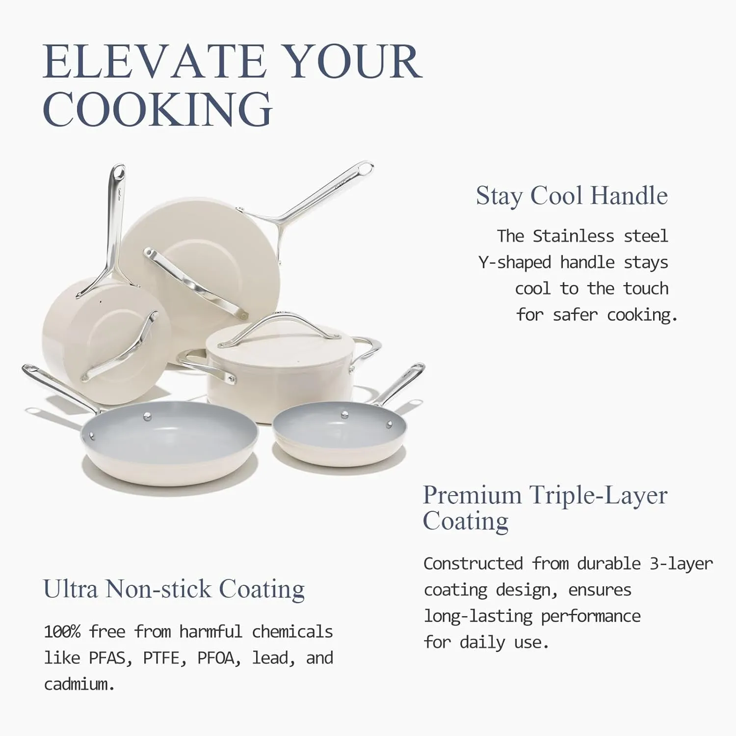 Ceramic Nonstick Pots and Pans Set Ceramic Cookware Set 8-Piece - Non-Toxic & PTFE/PFOA/PFAS Free, Induction Compatible, Oven & Dishwasher Safe to 500°F, Cream