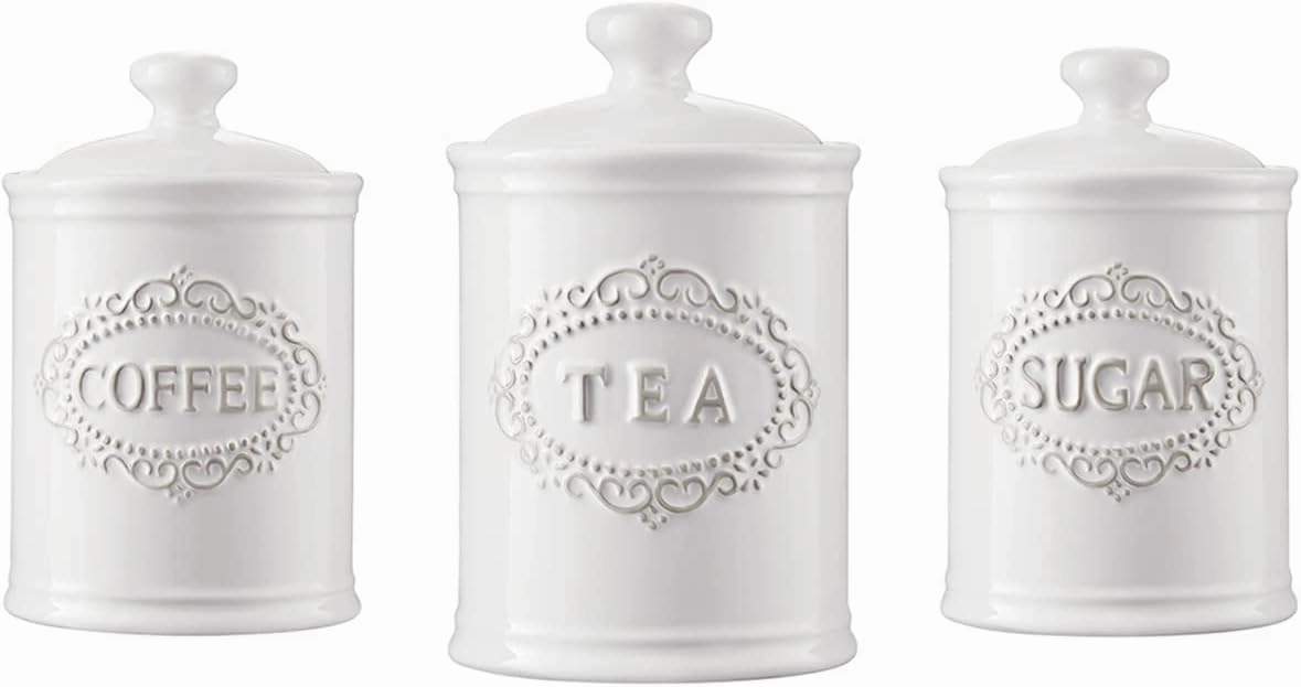Ceramic Canisters Sets For The Kitchen Canisters For Countertop Set of 3 Airtight Coffee Canisters For Ground Coffee Sugar Storage With Lids Farmhouse Containers for household or kitchen use