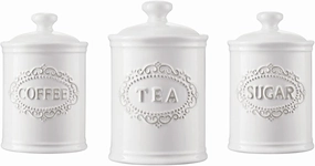 Ceramic Canisters Sets For The Kitchen Canisters For Countertop Set of 3 Airtight Coffee Canisters For Ground Coffee Sugar Storage With Lids Farmhouse Containers for household or kitchen use