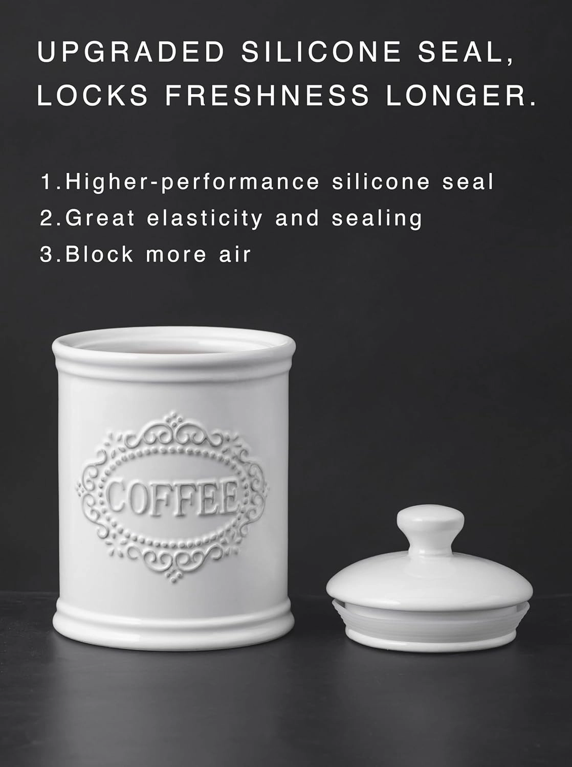 Ceramic Canisters Sets For The Kitchen Canisters For Countertop Set of 3 Airtight Coffee Canisters For Ground Coffee Sugar Storage With Lids Farmhouse Containers for household or kitchen use