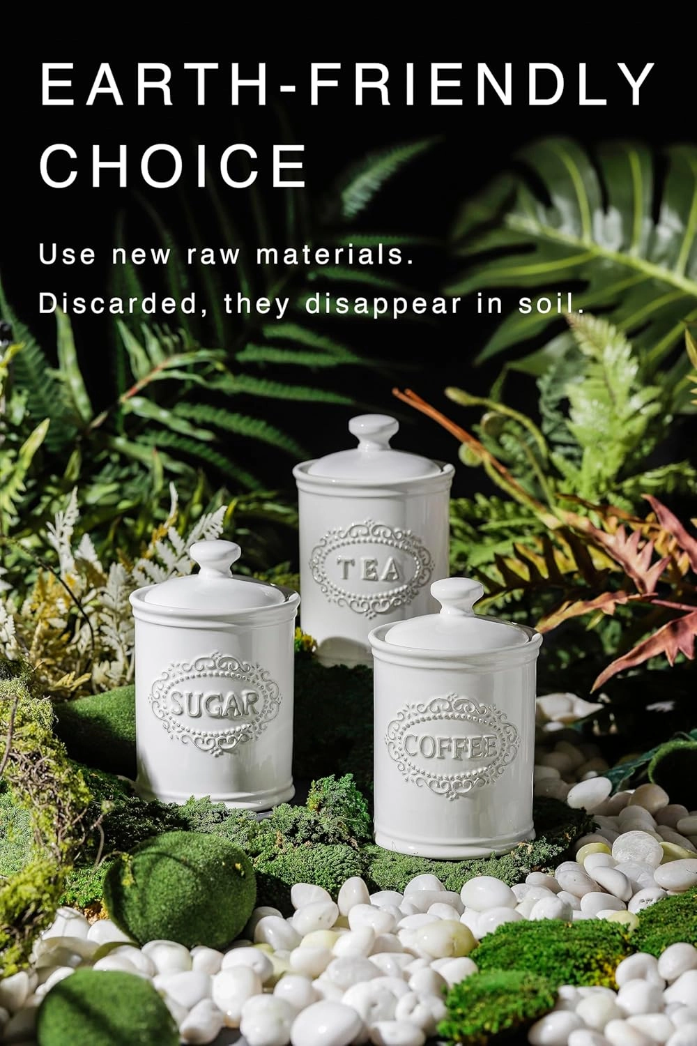 Ceramic Canisters Sets For The Kitchen Canisters For Countertop Set of 3 Airtight Coffee Canisters For Ground Coffee Sugar Storage With Lids Farmhouse Containers for household or kitchen use