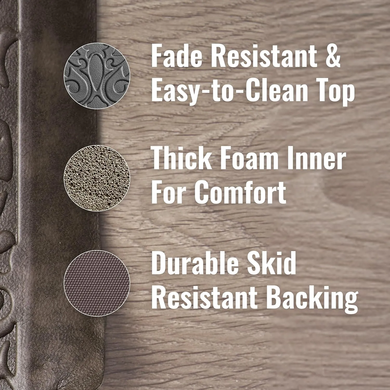 Chef Gear - Anti-Fatigue Gelness Kitchen Mat - Marni Design - Cushioned Comfort Chef Mat - Faux Leather - Cooking & Standing Relief - Set of 2-17.5"x48" & 17.5"x28" - Mocha