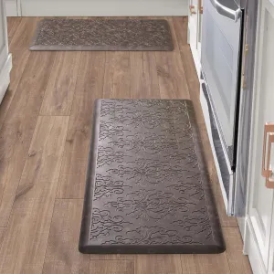 Chef Gear - Anti-Fatigue Gelness Kitchen Mat - Marni Design - Cushioned Comfort Chef Mat - Faux Leather - Cooking & Standing Relief - Set of 2-17.5"x48" & 17.5"x28" - Mocha