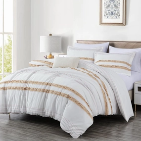 Chezmoi Collection 6-Piece Boho Clip Jacquard Comforter Set Queen Size, Taupe Multi-Color Striped Soft Textured Lightweight Bedding for All Season (1 Comforter, 2 Shams, 2 Pillowcases, 1 Cushion)