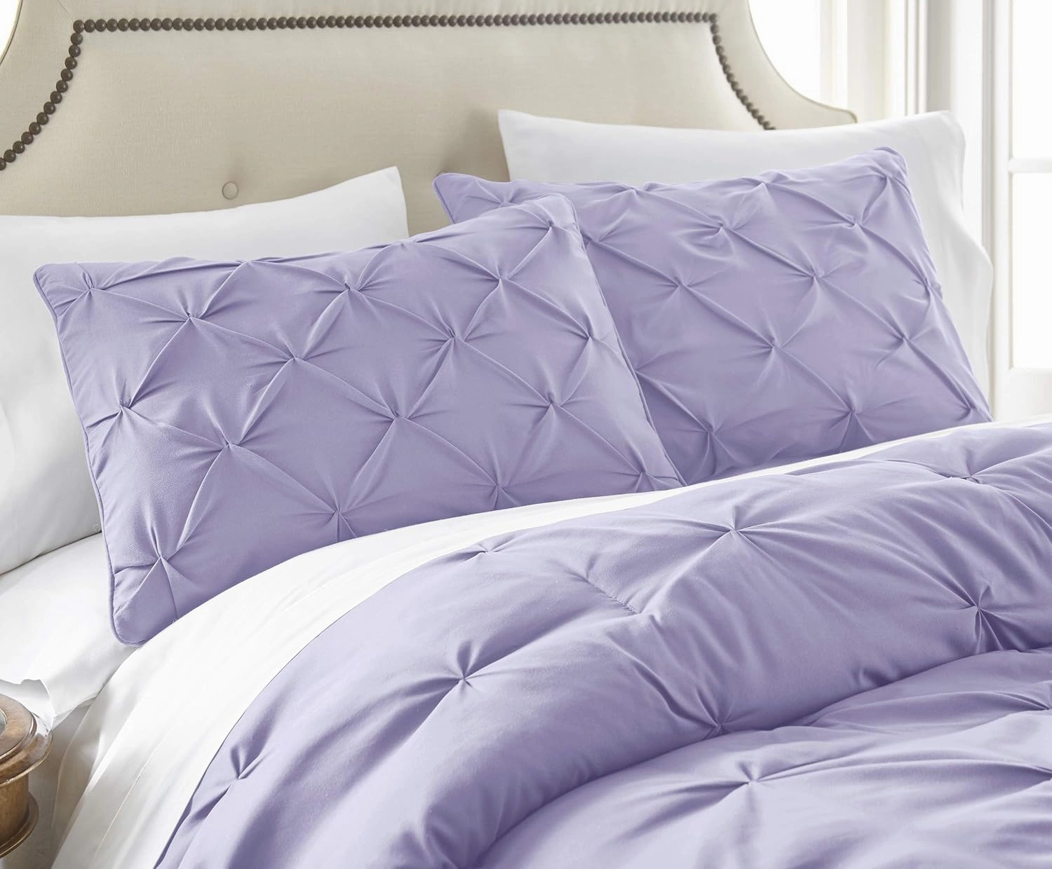 Chezmoi Collection Berlin Lavender Pinch Pleat Full Comforter Set, 3-Piece (Comforter and Pillow Shams) - Soft Pintuck, Lightweight All Season Microfiber
