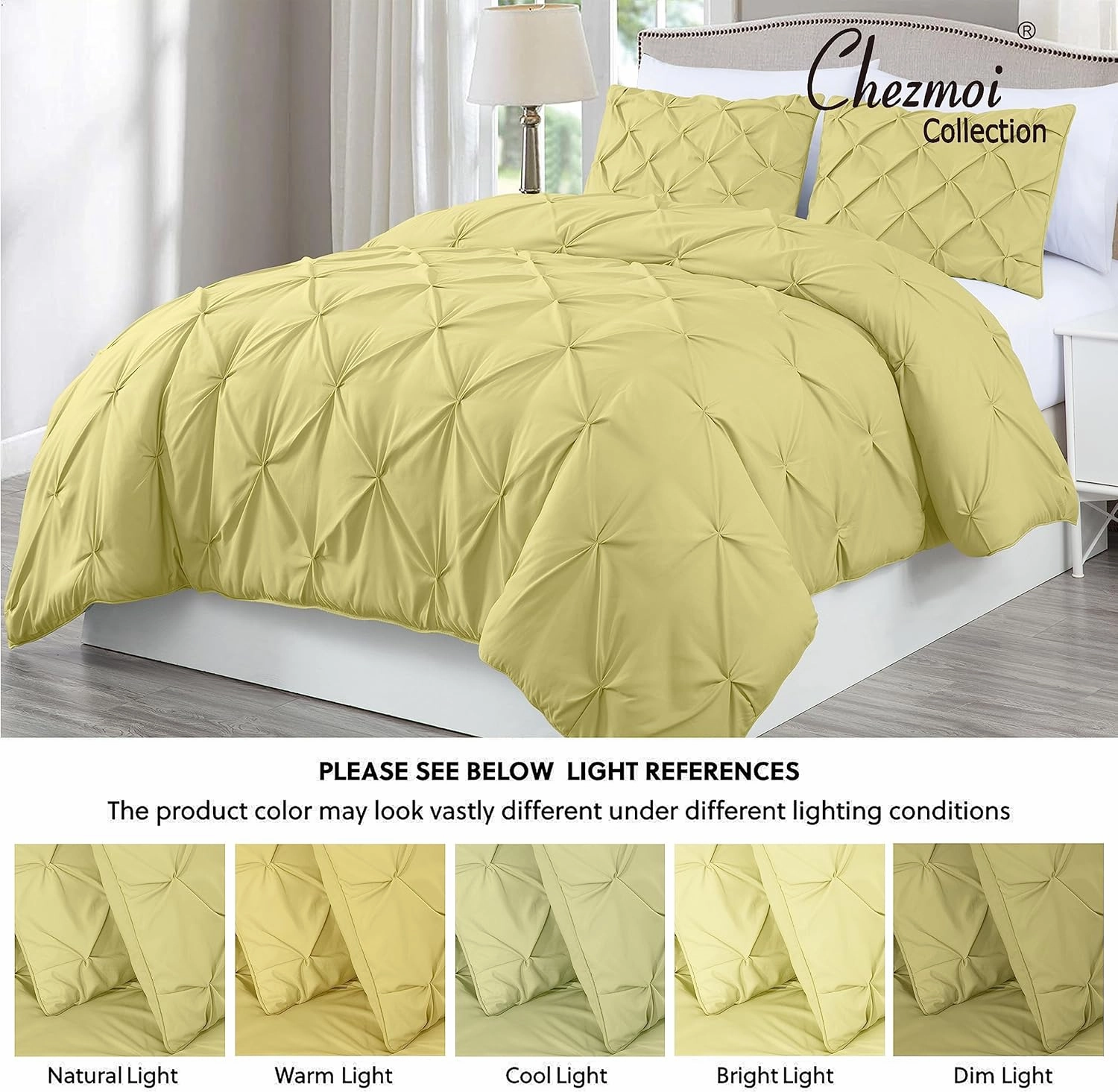 Chezmoi Collection Berlin Yellow Pinch Pleat Full Comforter Set, 3-Piece (Comforter and Pillow Shams) - Soft Pintuck, Lightweight All Season Microfiber