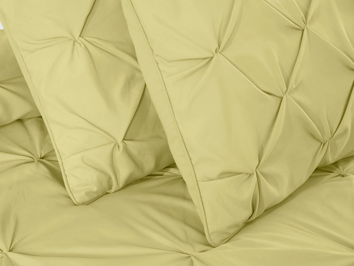 Chezmoi Collection Berlin Yellow Pinch Pleat Full Comforter Set, 3-Piece (Comforter and Pillow Shams) - Soft Pintuck, Lightweight All Season Microfiber