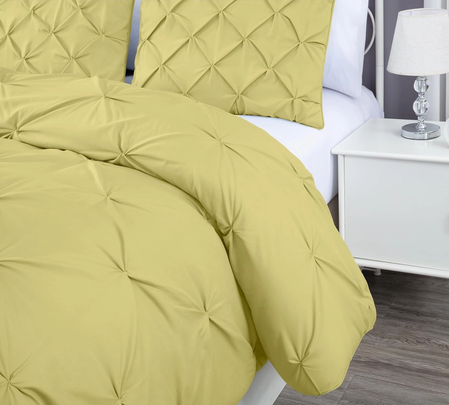 Chezmoi Collection Berlin Yellow Pinch Pleat Full Comforter Set, 3-Piece (Comforter and Pillow Shams) - Soft Pintuck, Lightweight All Season Microfiber