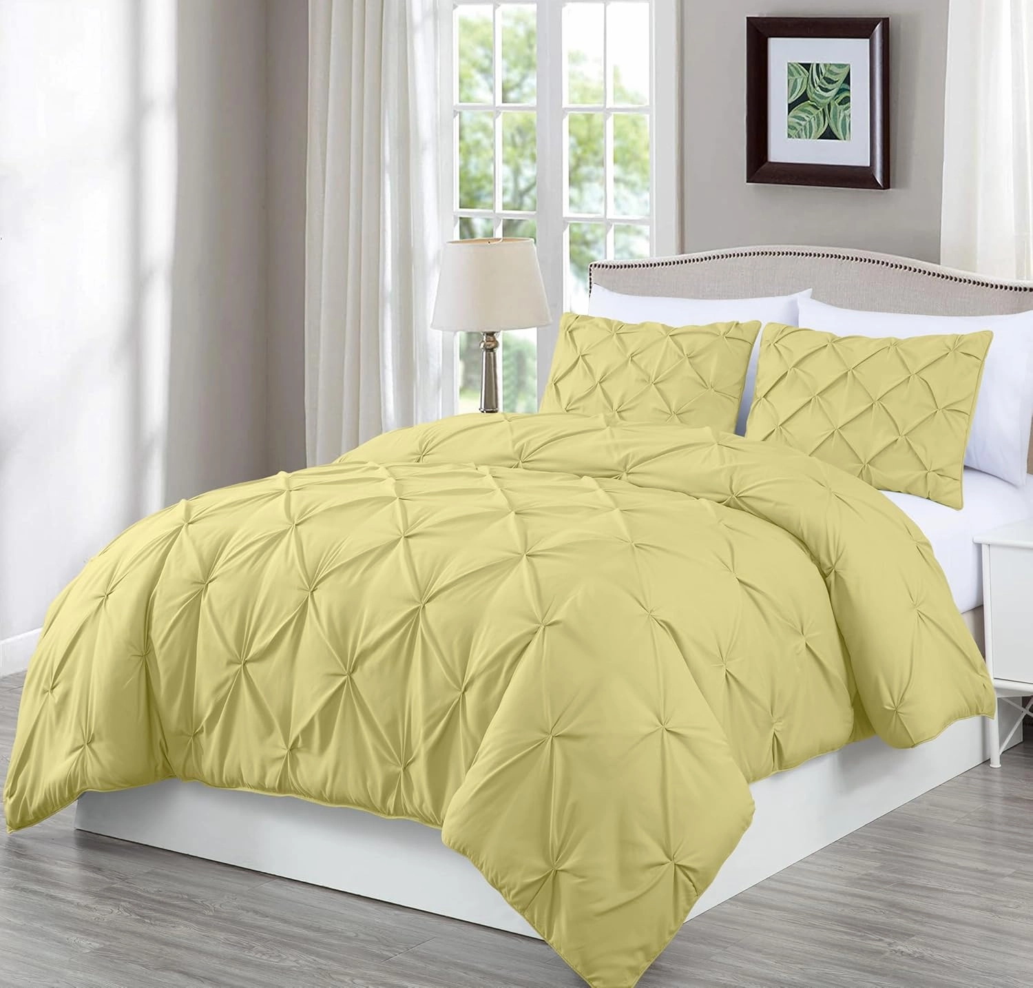 Chezmoi Collection Berlin Yellow Pinch Pleat Full Comforter Set, 3-Piece (Comforter and Pillow Shams) - Soft Pintuck, Lightweight All Season Microfiber