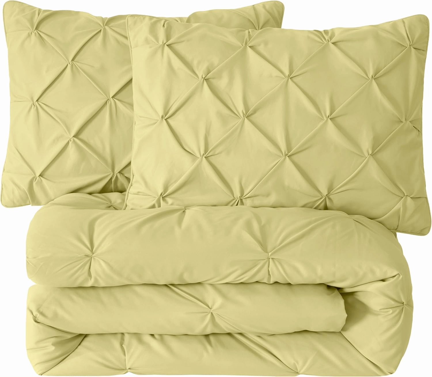 Chezmoi Collection Berlin Yellow Pinch Pleat Full Comforter Set, 3-Piece (Comforter and Pillow Shams) - Soft Pintuck, Lightweight All Season Microfiber