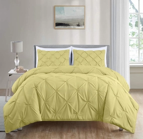 Chezmoi Collection Berlin Yellow Pinch Pleat Full Comforter Set, 3-Piece (Comforter and Pillow Shams) - Soft Pintuck, Lightweight All Season Microfiber