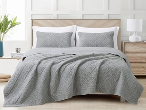 Chezmoi Collection Bethany 3-Piece Queen Sherpa Quilt Set - Floral Quilted Sherpa Blanket Reversible Washed Microfiber Lightweight Bedspread - Queen Size, Gray