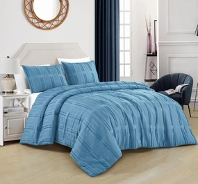 Chezmoi Collection Carter Blue Clip Jacquard Geometric Comforter Set, King - 3-Piece Striped Pattern Waffle Textured Lightweight Bedding