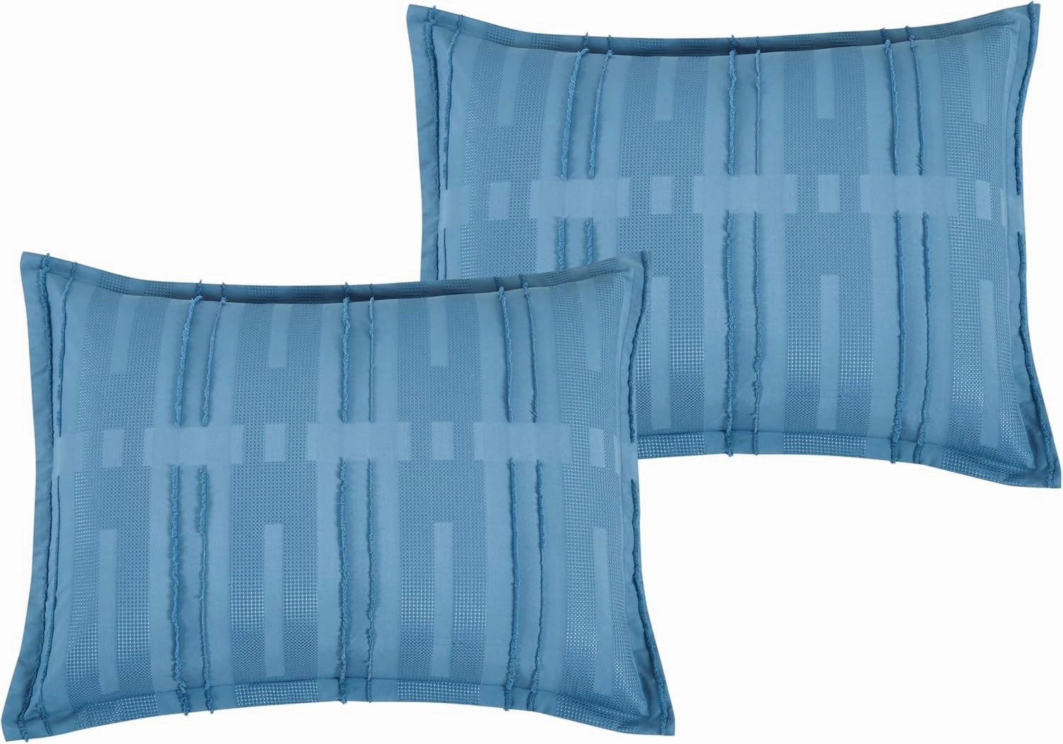 Chezmoi Collection Carter Blue Clip Jacquard Geometric Comforter Set, King - 3-Piece Striped Pattern Waffle Textured Lightweight Bedding