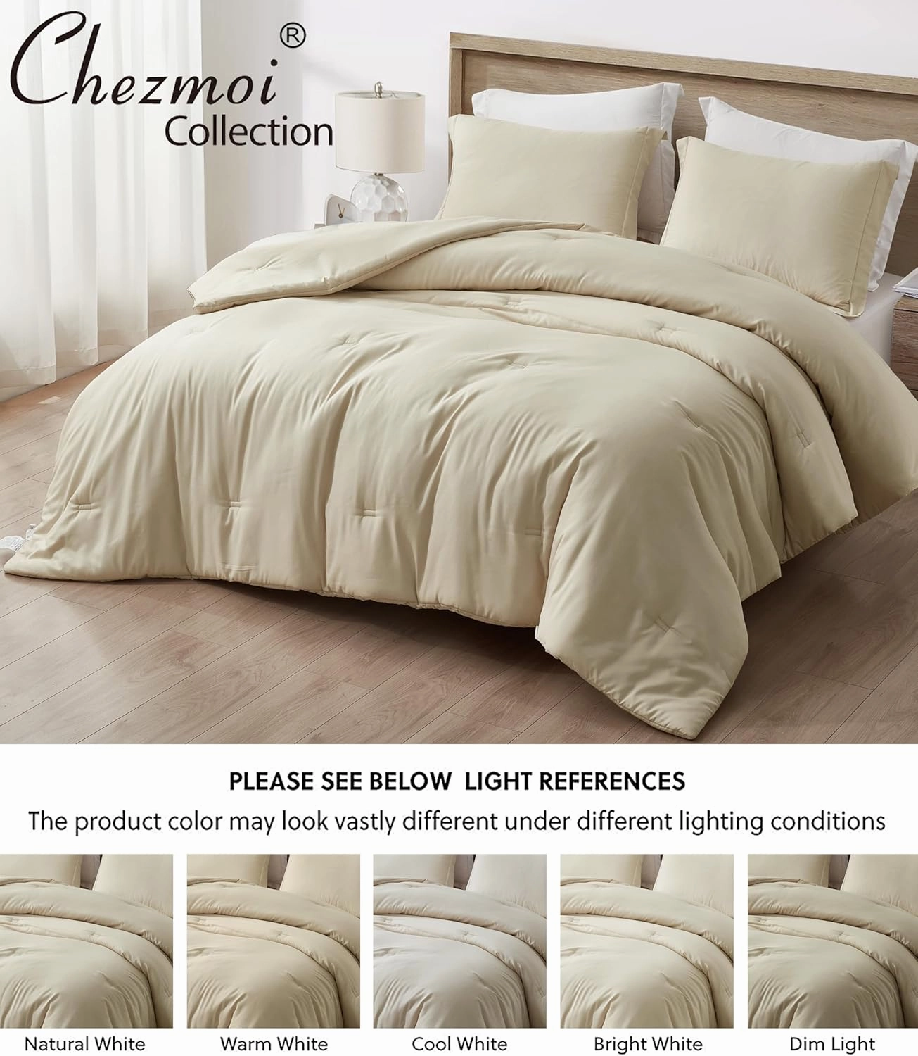 Chezmoi Collection Cliff 3-Piece Lightweight Cooling Comforter Set, Oversized King - Rayon Derived from Bamboo & Polyester Blended, Soft Breathable Bedding for Hot Sleepers, Sand