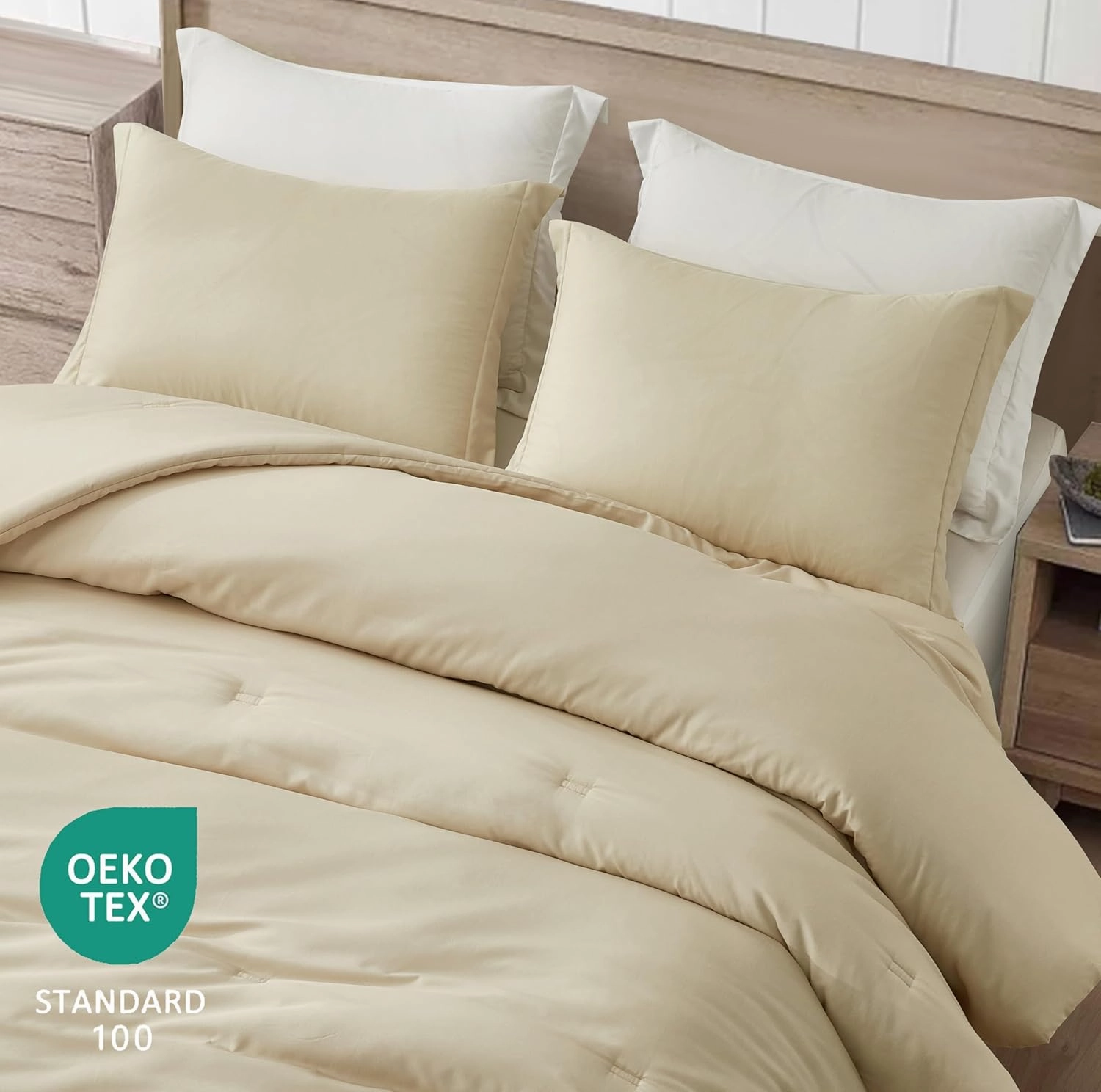 Chezmoi Collection Cliff 3-Piece Lightweight Cooling Comforter Set, Oversized King - Rayon Derived from Bamboo & Polyester Blended, Soft Breathable Bedding for Hot Sleepers, Sand