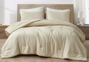 Chezmoi Collection Cliff 3-Piece Lightweight Cooling Comforter Set, Oversized King - Rayon Derived from Bamboo & Polyester Blended, Soft Breathable Bedding for Hot Sleepers, Sand