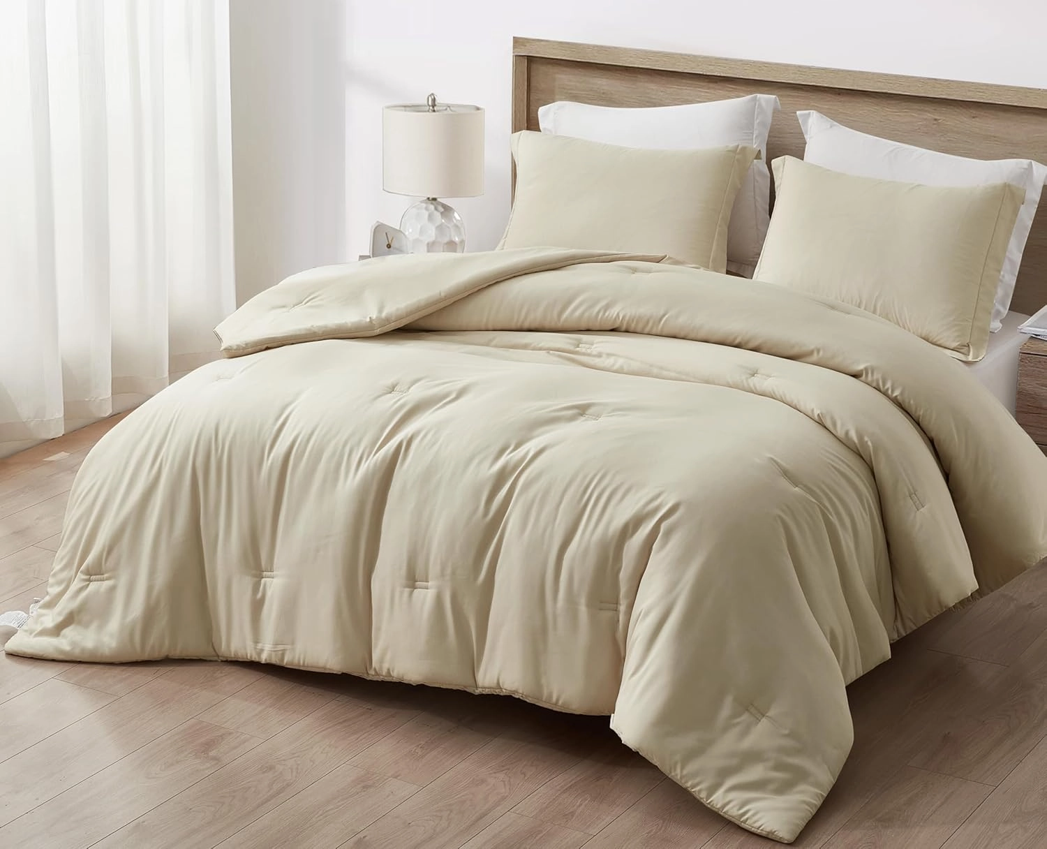 Chezmoi Collection Cliff 3-Piece Lightweight Cooling Comforter Set, Oversized King - Rayon Derived from Bamboo & Polyester Blended, Soft Breathable Bedding for Hot Sleepers, Sand