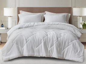 Chezmoi Collection Hugo 3-Piece Textured Thin Comforter Set - Lightweight Woven Design - Soft Microfiber Bedding for All Season, Full, White