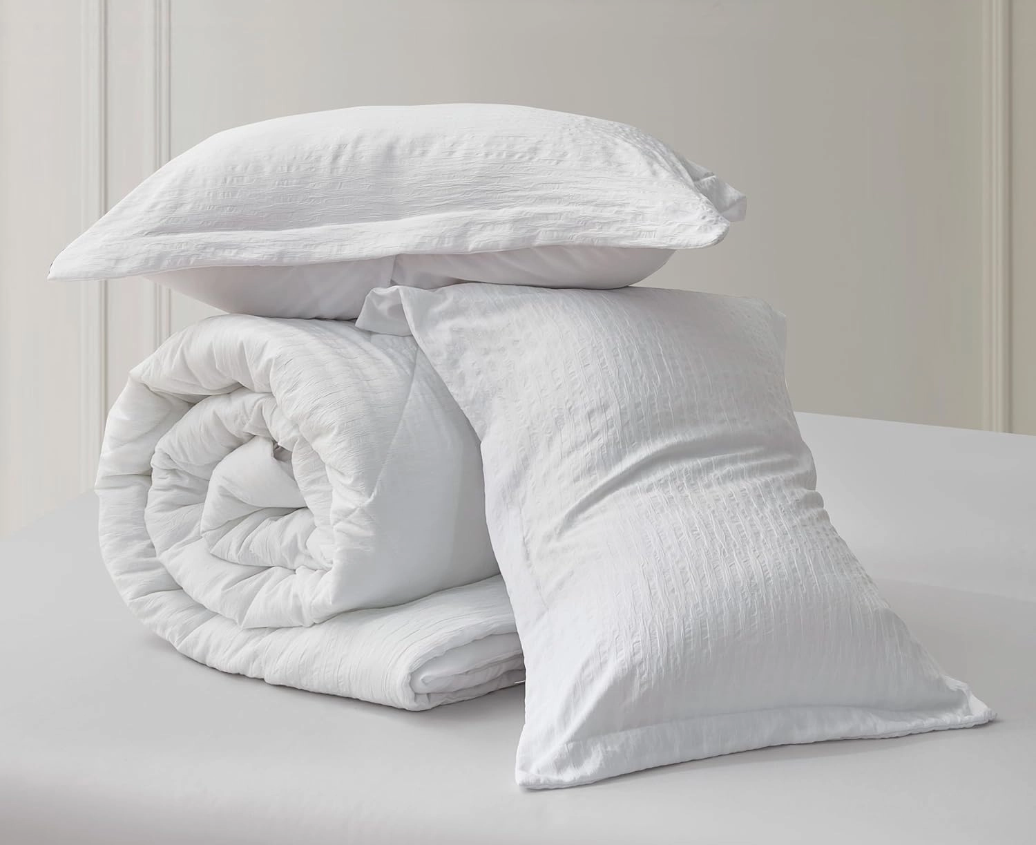 Chezmoi Collection Hugo 3-Piece Textured Thin Comforter Set - Lightweight Woven Design - Soft Microfiber Bedding for All Season, Full, White