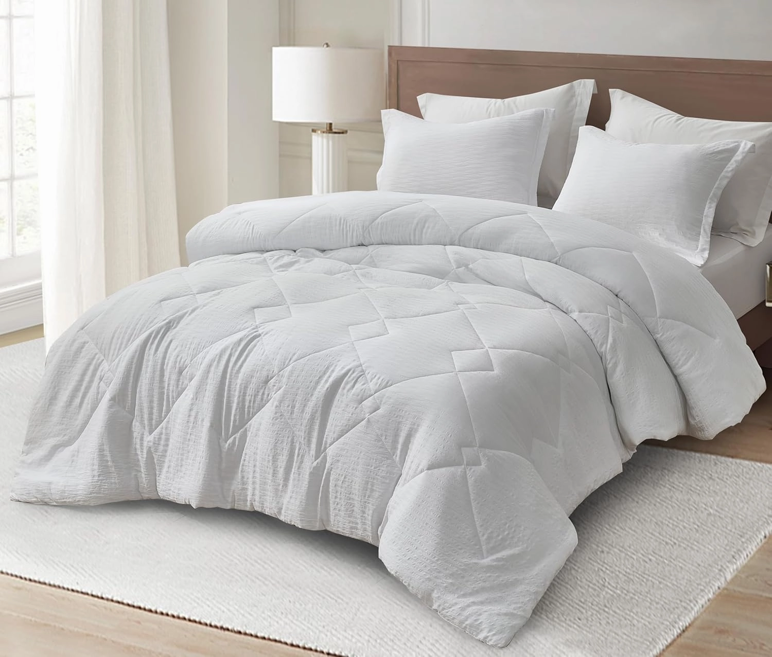 Chezmoi Collection Hugo 3-Piece Textured Thin Comforter Set - Lightweight Woven Design - Soft Microfiber Bedding for All Season, Full, White