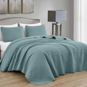 Chezmoi Collection Luca 3-Piece Oversized Bedspread Set, King Size, Spa Blue - Summer Quilt Lightweight Microfiber Bedspread 118 x 106 - Floral Medallion Pattern Coverlet for All Season
