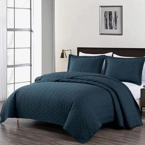 Chezmoi Collection Roswell 3-Piece 100% Cotton Quilt Set Queen Size, Dark Blue - Geometric Striped Quilted Lightweight Vintage Washed Cotton Reversible Bedspread Set for All Season