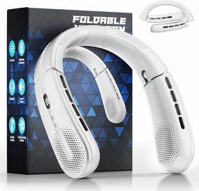 ChillGo Portable Neck Fan - 8400 RPM Enlarged Turbo Airflow - 5200mAh Personal Rechargeable Cooling Wearable Fan - Max 16H, 4 Speeds, Foldable, LED Display - Great Gifts for Men Women - 2nd Gen White