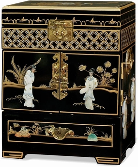 ChinaFurnitureOnline Black Lacquer Mother of Pearl Petite chinese Jewelry Chest 15"H