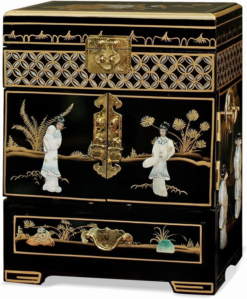 ChinaFurnitureOnline Black Lacquer Mother of Pearl Petite chinese Jewelry Chest 15"H