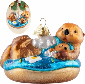 Christmas Tree Ornaments,Handmade Blown Glass Ornaments,Sea Otter Collection Hanging Ornaments,Donut Pendant Ornament,Glass Christmas Decorations for Animal Lovers Holiday Party Home Gifts