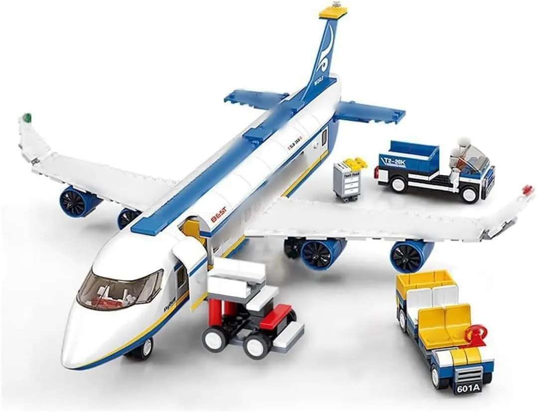 City Airport Passenger Airplane with Staff Minifigures and Truck Bricks Model Set, 463Pcs DIY Building Block Assembly Mini Particle Construction Toy