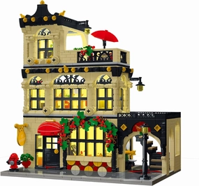 City Restaurant Architecture Building Kit with LED Lights,3 Levels City Restaurant Model Building Blocks Toy,for 12 Age Teen,Adult（1489 Pieces）
